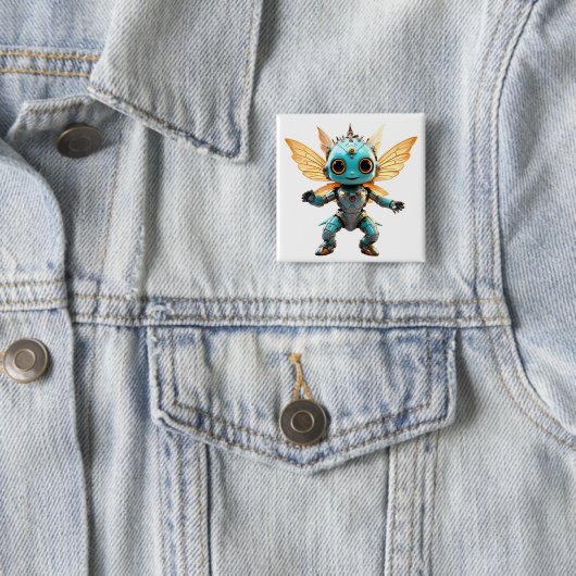 Cute Turquoise Dancing Robot Pixie Button (Beispiel)
