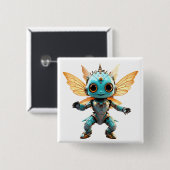 Cute Turquoise Dancing Robot Pixie Button (Vorne & Hinten)