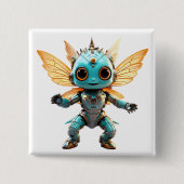 Cute Turquoise Dancing Robot Pixie Button (Vorderseite)