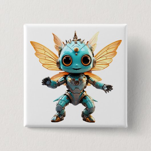 Cute Turquoise Dancing Robot Pixie Button (Vorderseite)