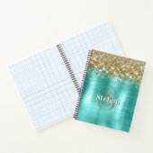 Cute Turquoise Gold Faux Glitter Monogram Notizblock (Innenseite)