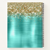 Cute Turquoise Gold Faux Glitter Monogram Notizblock (Rückseite)