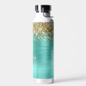 Cute Turquoise Gold Faux Glitter Monogram Trinkflasche (Links)