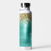 Cute Turquoise Gold Faux Glitter Monogram Trinkflasche (Rechts)