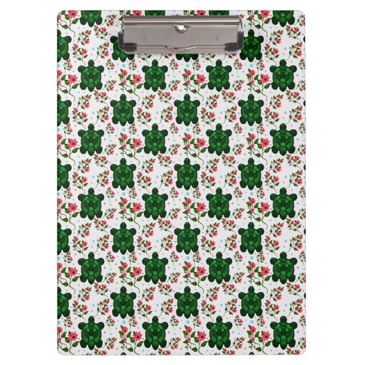 Cute Turtle and Floral Seamless Pattern  Klemmbrett (Vorderseite)