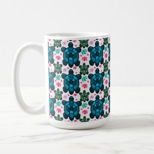 Cute Turtle and Floral Seamless Pattern  Notebook Kaffeetasse (Links)