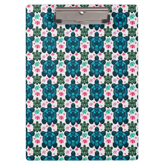 Cute Turtle and Floral Seamless Pattern  Notebook Klemmbrett (Vorderseite)