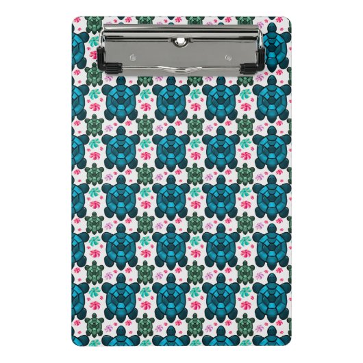 Cute Turtle and Floral Seamless Pattern  Notebook Mini Klemmbrett (Vorderseite)