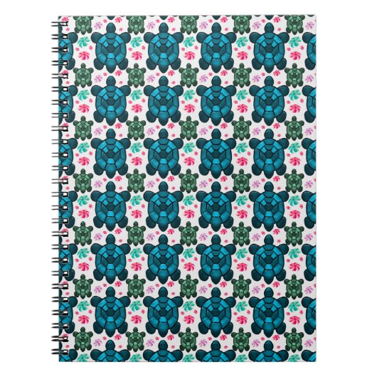 Cute Turtle and Floral Seamless Pattern  Notebook Notizblock (Vorderseite)
