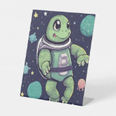 Cute Turtle Astronaut Space Party Display Ständer Sockelschild (Vorderseite)