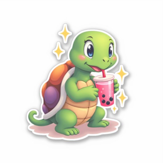 Cute turtle drinking boba. Funny Boba Turtles Love Aufkleber (Vorderseite)