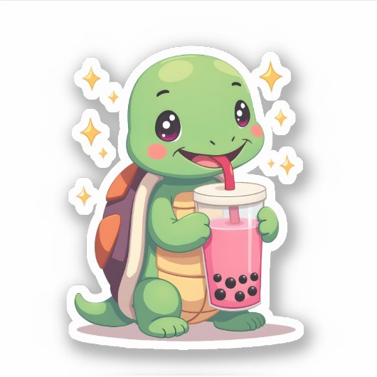 Cute turtle drinking boba. Funny Boba Turtles Love Aufkleber (Vorderseite)