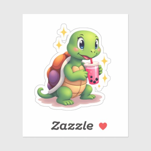 Cute turtle drinking boba. Funny Boba Turtles Love Aufkleber (Blatt)