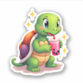 Cute turtle drinking boba. Funny Boba Turtles Love Aufkleber (Vorderseite)