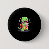 Cute turtle drinking boba. Funny Boba Turtles Love Button (Vorderseite)