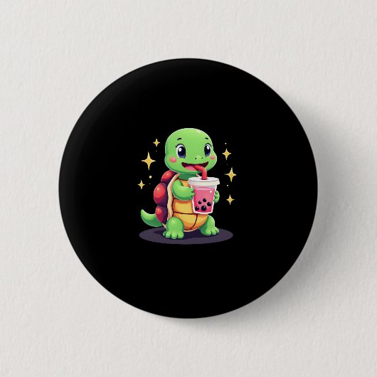 Cute turtle drinking boba. Funny Boba Turtles Love Button (Vorderseite)