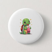 Cute turtle drinking boba. Funny Boba Turtles Love Button (Vorderseite)
