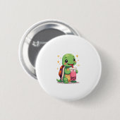 Cute turtle drinking boba. Funny Boba Turtles Love Button (Vorne & Hinten)