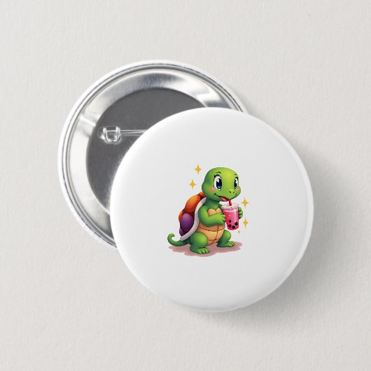 Cute turtle drinking boba. Funny Boba Turtles Love Button (Vorne & Hinten)