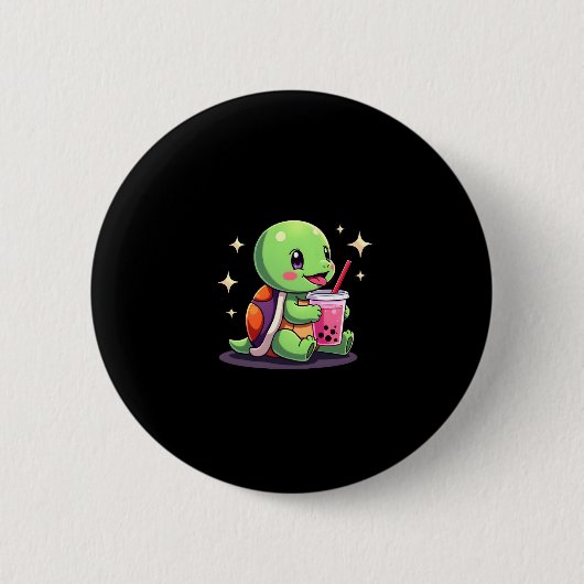 Cute turtle drinking boba. Funny Boba Turtles Love Button (Vorderseite)