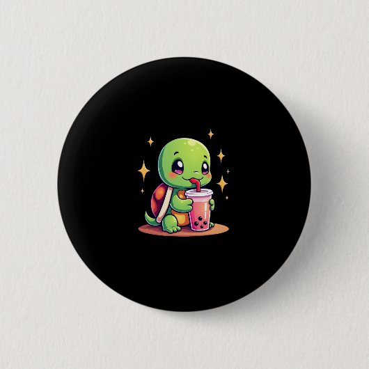 Cute turtle drinking boba. Funny Boba Turtles Love Button (Vorderseite)