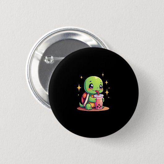 Cute turtle drinking boba. Funny Boba Turtles Love Button (Vorne & Hinten)