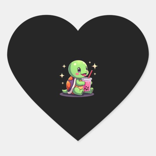 Cute turtle drinking boba. Funny Boba Turtles Love Herz-Aufkleber (Vorderseite)