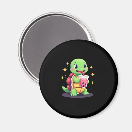 Cute turtle drinking boba. Funny Boba Turtles Love Magnet (Vorderseite/Rückseite)