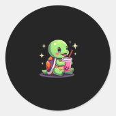 Cute turtle drinking boba. Funny Boba Turtles Love Runder Aufkleber (Vorderseite)