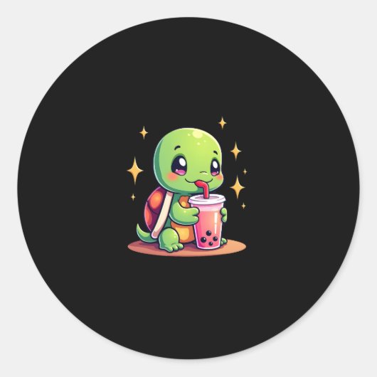 Cute turtle drinking boba. Funny Boba Turtles Love Runder Aufkleber (Vorderseite)
