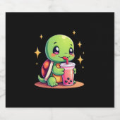 Cute turtle drinking boba. Funny Boba Turtles Love Schaumweinetikett (Einzelnes Label)