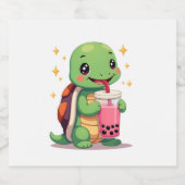 Cute turtle drinking boba. Funny Boba Turtles Love Schaumweinetikett (Einzelnes Label)