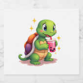 Cute turtle drinking boba. Funny Boba Turtles Love Schaumweinetikett (Einzelnes Label)
