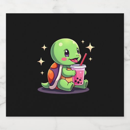 Cute turtle drinking boba. Funny Boba Turtles Love Schaumweinetikett (Einzelnes Label)