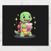 Cute turtle drinking boba. Funny Boba Turtles Love Schaumweinetikett (Einzelnes Label)
