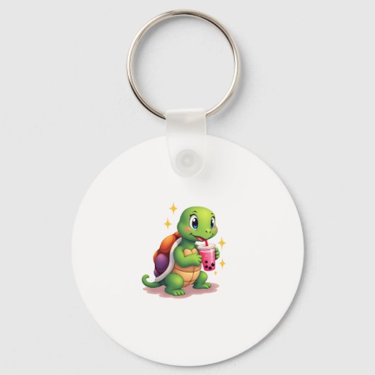 Cute turtle drinking boba. Funny Boba Turtles Love Schlüsselanhänger (Vorderseite)
