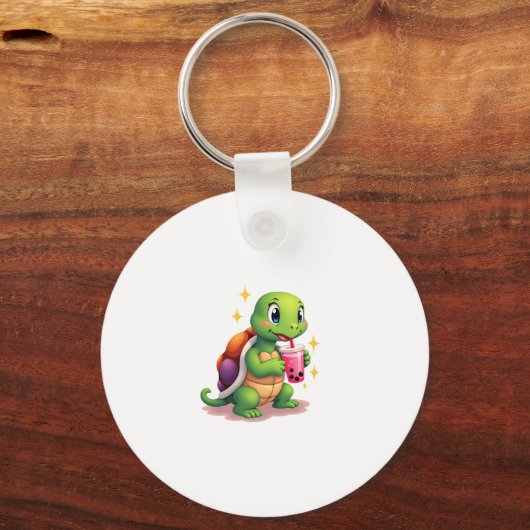 Cute turtle drinking boba. Funny Boba Turtles Love Schlüsselanhänger (Vorderseite)