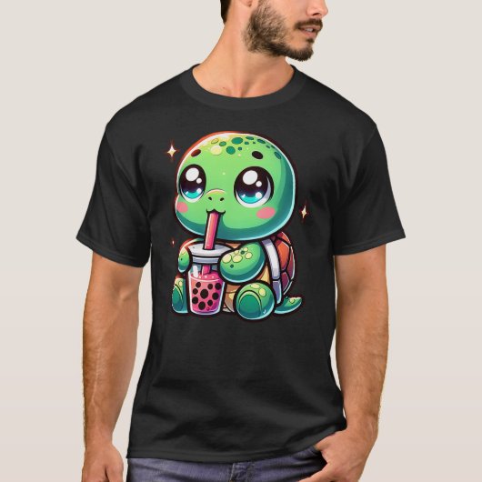 Cute turtle drinking boba. Funny Boba Turtles Love T-Shirt (Vorderseite)