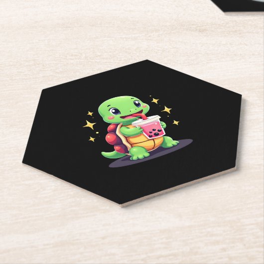 Cute turtle drinking boba. Funny Boba Turtles Love Untersetzer (angewinkelt)