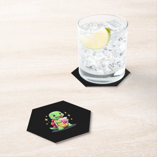 Cute turtle drinking boba. Funny Boba Turtles Love Untersetzer (Vor Ort)