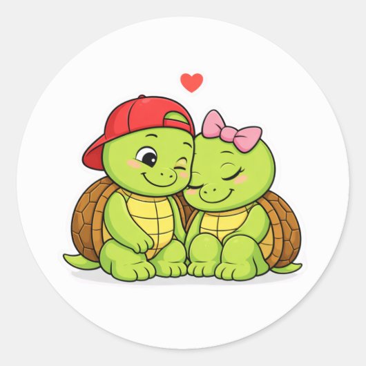 Cute turtle duo in love runder aufkleber (Vorderseite)