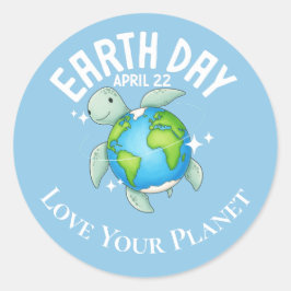 Cute Turtle Earth Day Kids Eco Custom Runder Aufkleber
