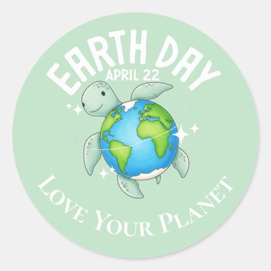 Cute Turtle Earth Day Nature Eco Custom Runder Aufkleber (Vorderseite)