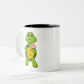 Cute Turtle Eating Ice Cream Cartoon Zweifarbige Tasse (Vorderseite Links)