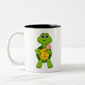 Cute Turtle Eating Ice Cream Cartoon Zweifarbige Tasse