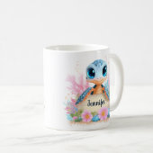 Cute Turtle Personalized Custom Name Animal Kaffeetasse (VorderseiteRechts)
