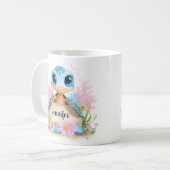 Cute Turtle Personalized Custom Name Animal Kaffeetasse (Vorderseite Links)