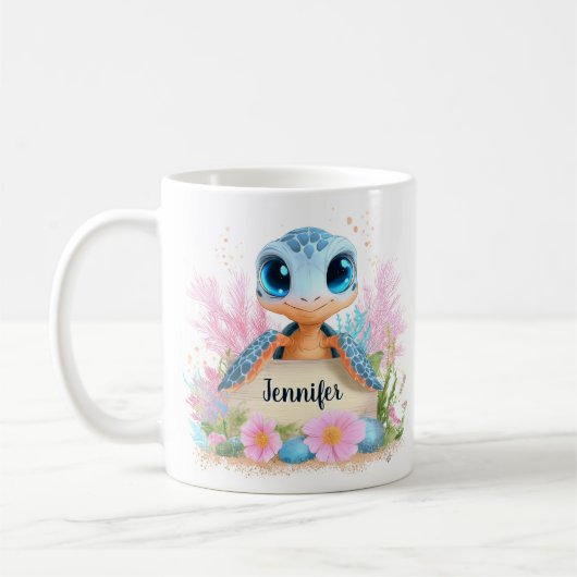 Cute Turtle Personalized Custom Name Animal Kaffeetasse (Links)