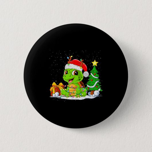Cute Turtle Santa Christmas Tree Lights Xmas Pajam Button (Vorderseite)