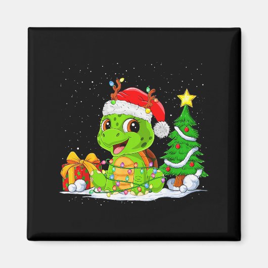 Cute Turtle Santa Christmas Tree Lights Xmas Pajam Magnet (Vorne)